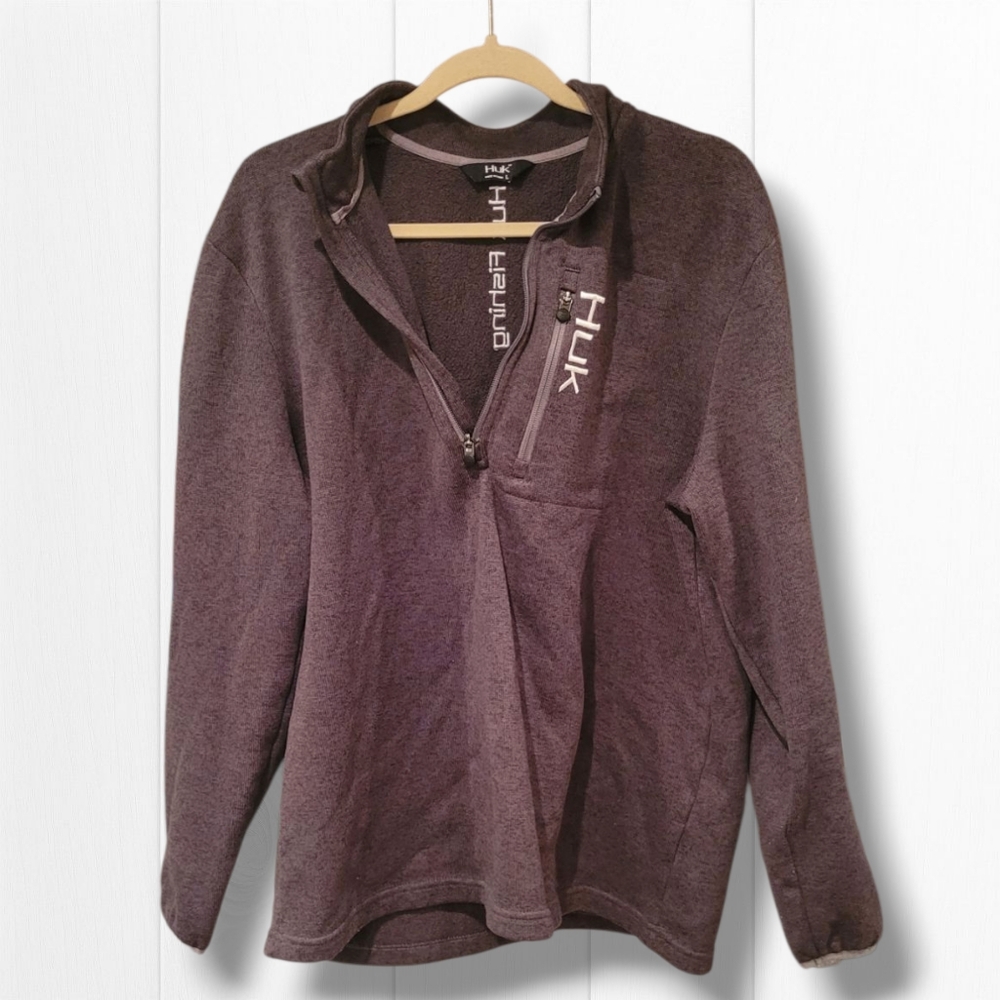 Huk Fishing Mens Large Dark Grey Half Zip Pullover Sweatshirt